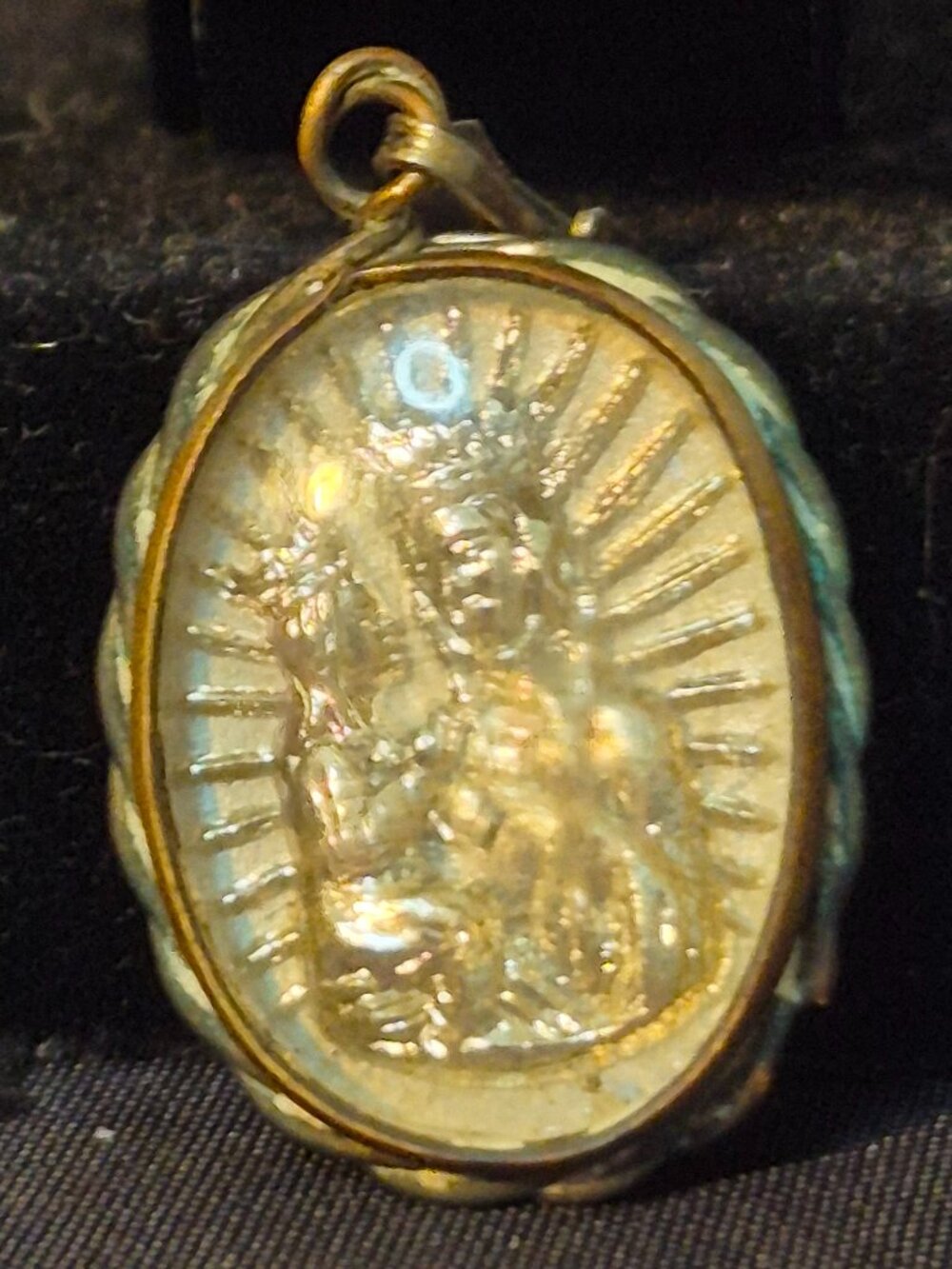 Antique St Anne de Beaupre Mercury Glass Pendant Canadian Basilica Medal